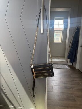 Black Crossbody purse with Gold Chain and Zipper Details